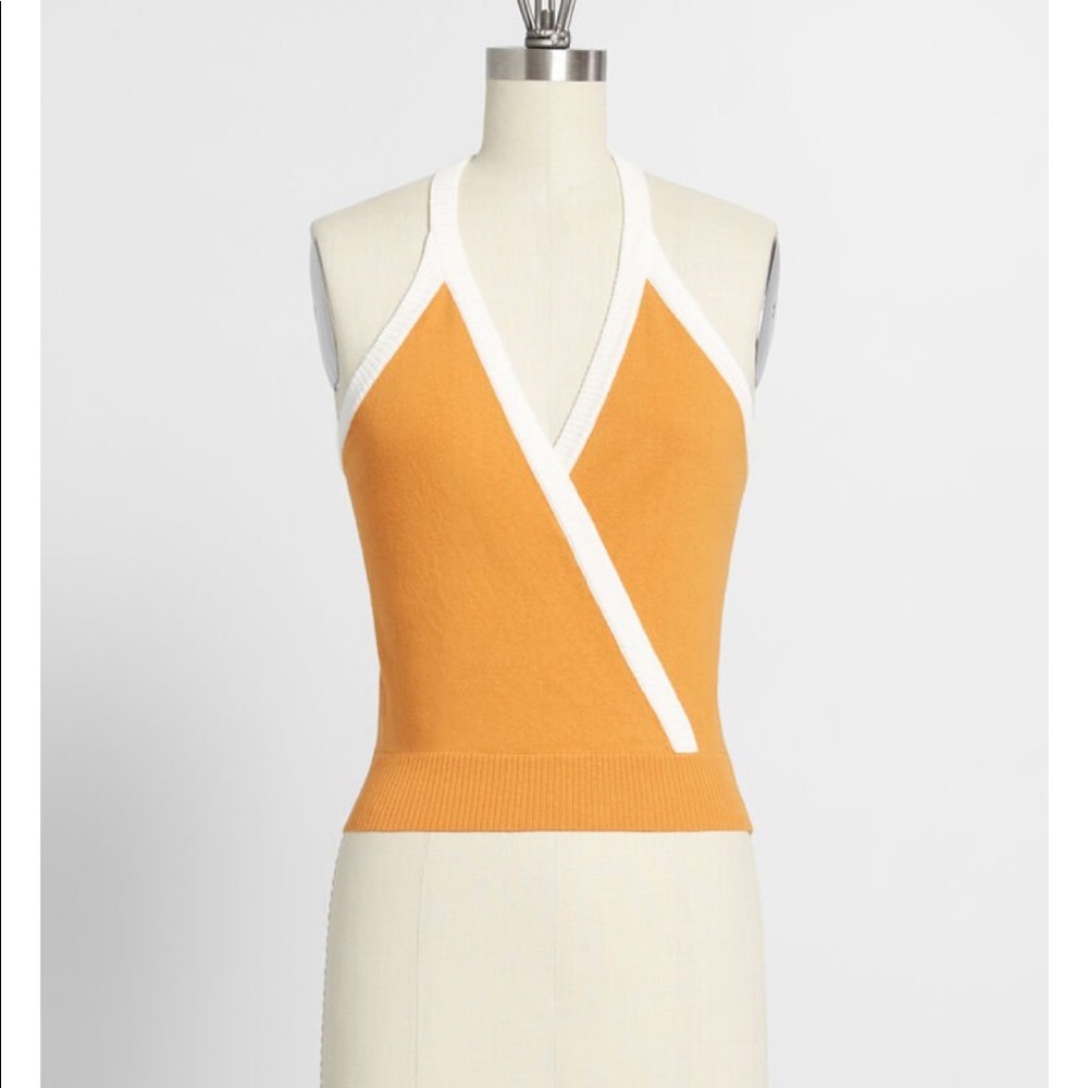 Mod Cloth Orange Yellow White Halter stop